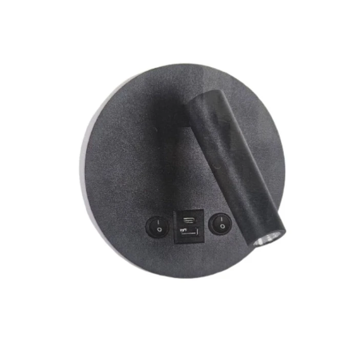 Arandela LED Redondo Dalo USB 12W 3000K Preta AD4085