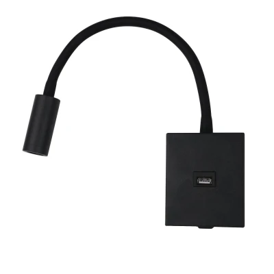 Arandela Led Aine Com Usb 2,1A 3W 3000K Preto Nordecor Novo