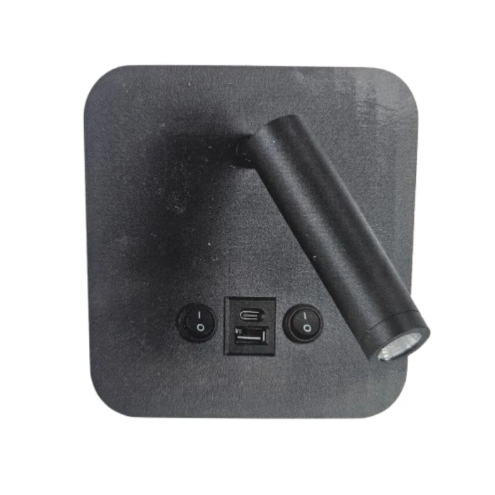 Arandela Quadrado Dalo USB 12W 3000K Preta AD4083 Astraled