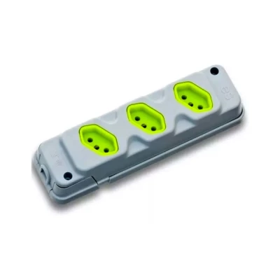 Barra De 3 Tomadas Robust 2P+T 20A Cor Cinza Fiolux