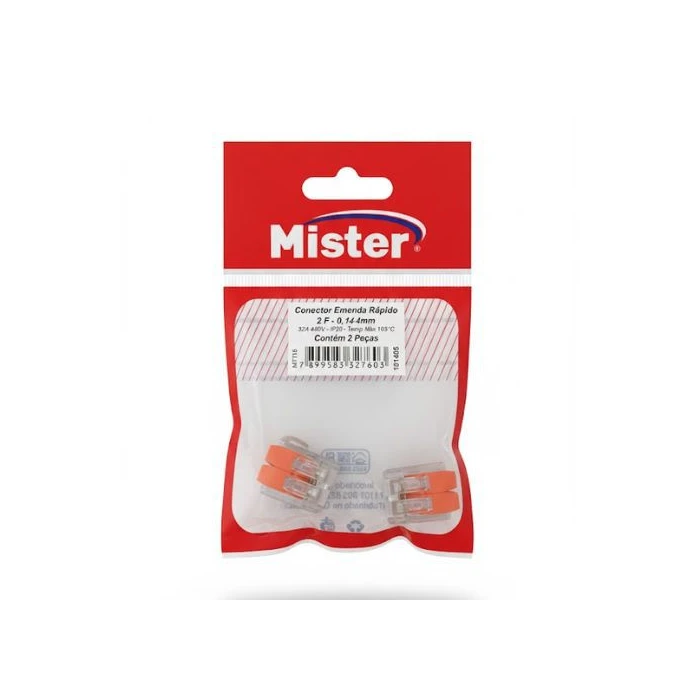 Cabo Conector Emenda Rápido 2F 2Pcs 0,5-4,0mm Mister Para Fiação