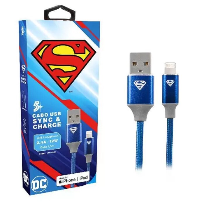 Cabo Usb Para Lightning 1,5M 12W Superman Novo