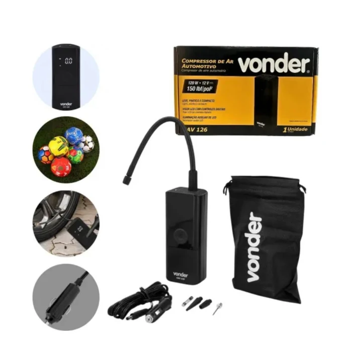 Compressor De Ar Automotivo CAV126 120W 12V Visor LCD Vonder