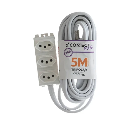 Extensão Connect Plus 20A 3 Tomadas 2P+T 5 Metros Branca