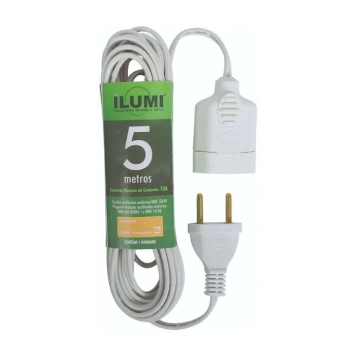 Extensão Corda Prolongador 2X0.75 5M 10A Branco Ilumi
