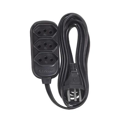 Extensão Elétrica Connect 3 Tomadas 2P+T 2 Metros Preta Fiolux