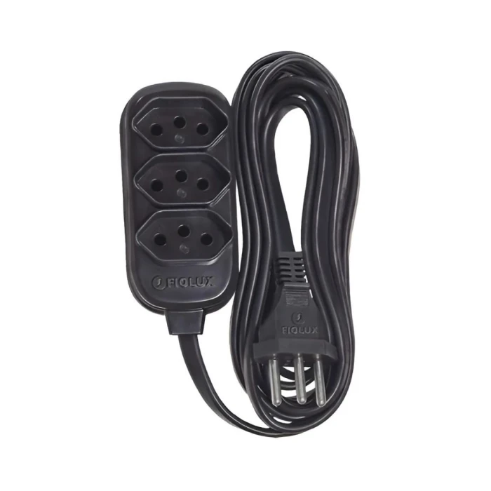 Extensão Elétrica Connect 3 Tomadas 2P+T 2 Metros Preta Fiolux