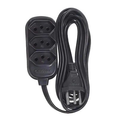 Extensão Elétrica Connect 3 Tomadas 2P+T 3 Metros Preta Fiolux