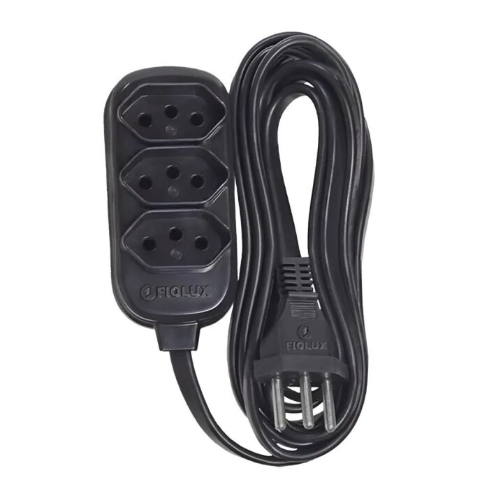 Extensão Elétrica Connect 3 Tomadas 2P+T 3 Metros Preta Fiolux