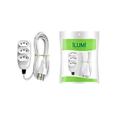 Extensão Compacta 10A 250V 3m Com Cabo Chato Branca Ilumi
