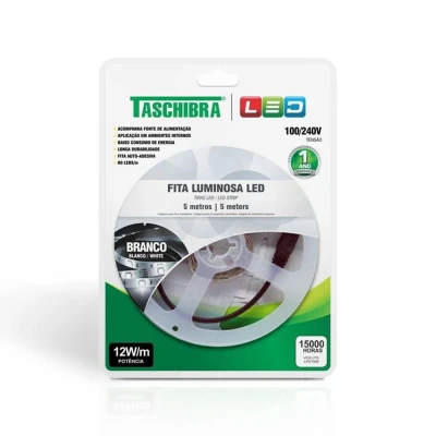 Fita De Led 12W 60 5M 12V Com Fonte Autovolt Taschibra
