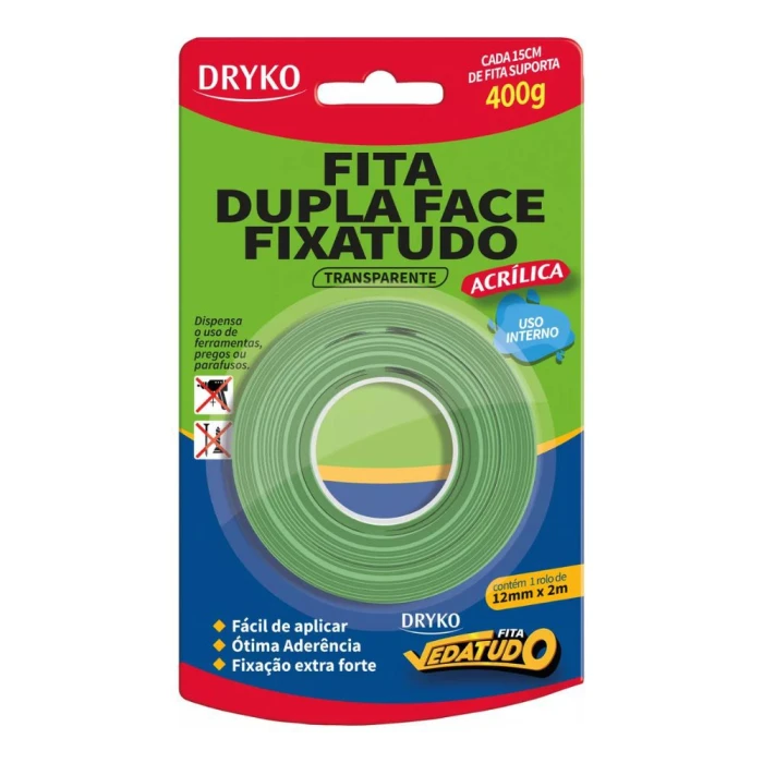 Fita Dupla Face Acrílico 12mm X 2 Metros Interna Dryko