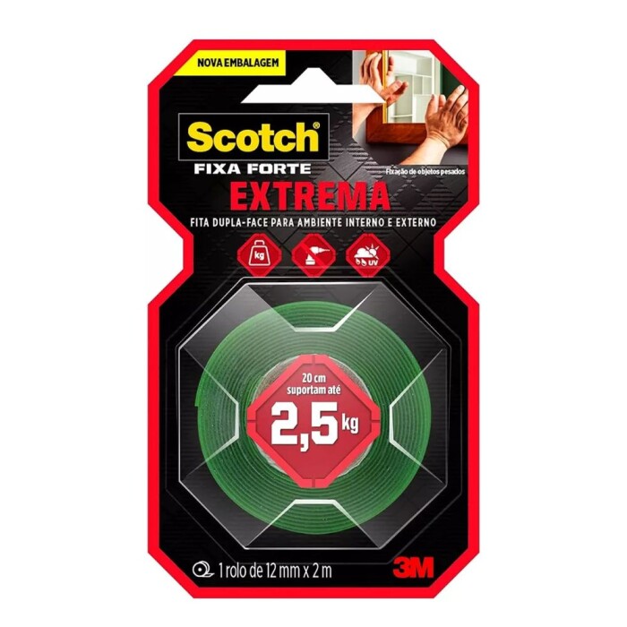 Fita Dupla Face Forte Espuma Extrema Até 2.5KG 12X2m 3M