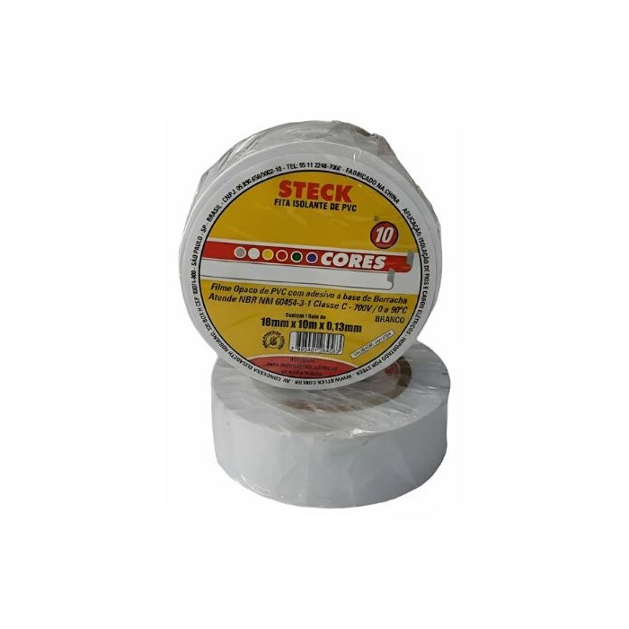Fita Isolante Branca De pvc 10m Steck SFT1310B Para Baixa Tensão