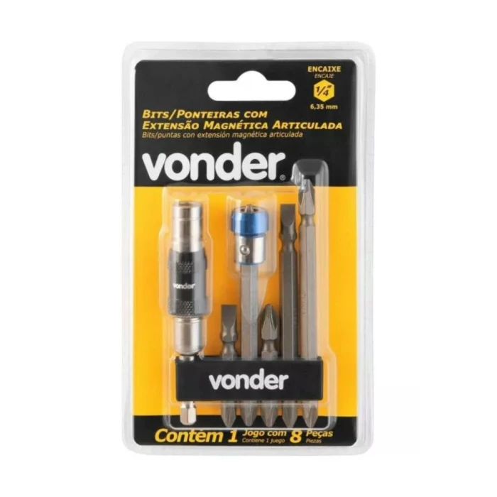 Jogo De Bits/Ponteiras Com Extensão Magnética 8 Peças Vonder Jogo De Bits/Ponteiras Com Extensão Magnética 8 Peças Vonder