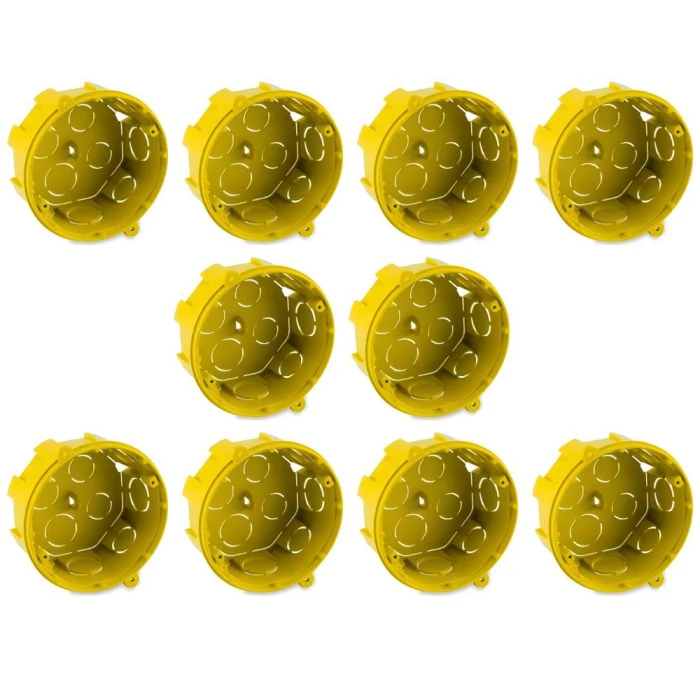 Kit 10 Caixa De Luz Pvc Oitavada Para Laje Simples Amarela