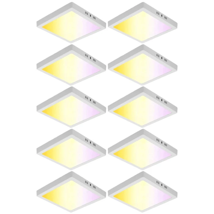 Kit 10 Smart Painel LED Wi-fi 18W Quadrado Sobrepot CCT