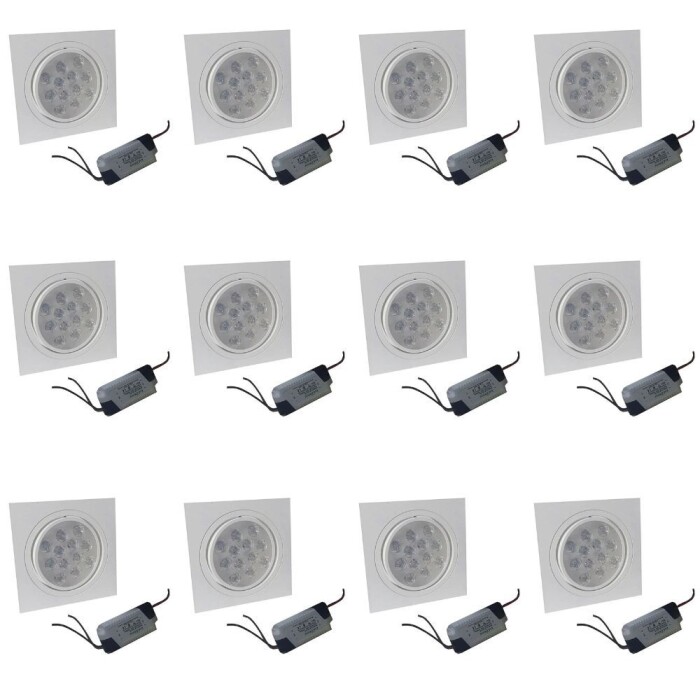 Kit 12 Spot Embutir Quadrado 12W 6500K 12 Led Splq12W Novo