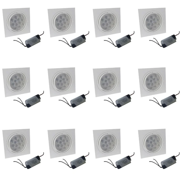 Kit 12 Spot Embutir Quadrado 12W 6500K 12 Led Splq12W Novo