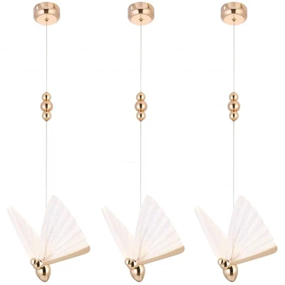 Kit 3 Pendente Led Honen Borboleta Dourado 6W 3000K Nordecor