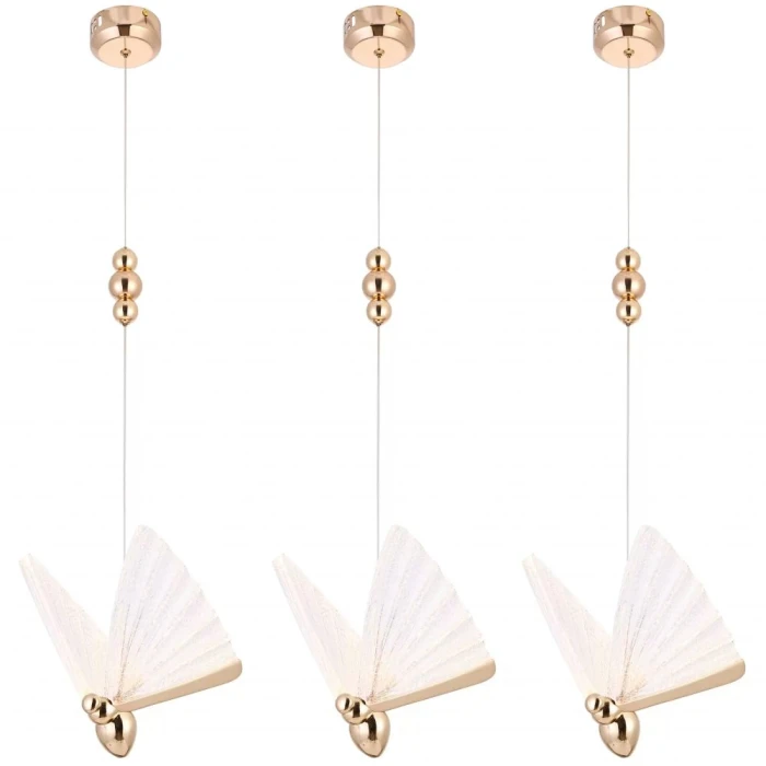 Kit 3 Pendente Led Honen Borboleta Dourado 6W 3000K Nordecor