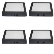 Kit 4 Painel Led Quadrado Sobrepor Preto 12w 3000k