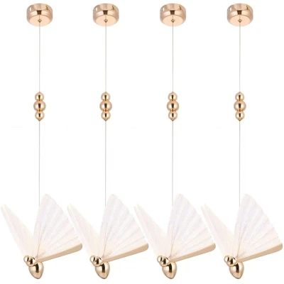 Kit 4 Pendente Led Honen Borboleta Dourado 6W 3000K Nordecor