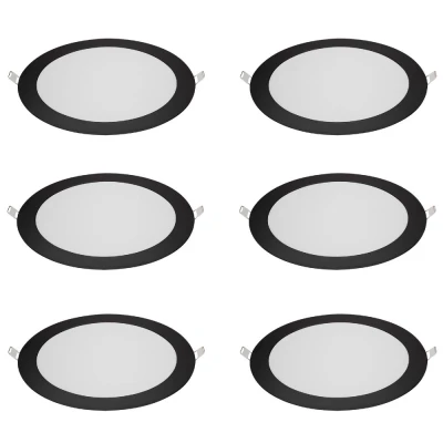 Kit 6 Painel De Led Emutir Redondo 18W 3000K Preto Bivolt