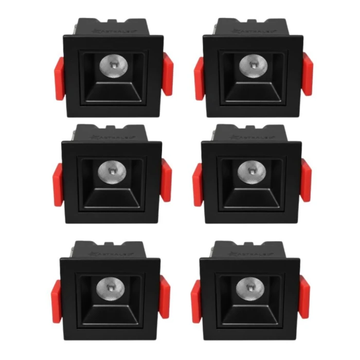 Kit 6 Un Downlight Led Embutir Evou 2W 4000K Preto Astraled