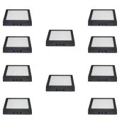 Kit Com 10 Plafon Led De Sobrepor Quadrado 12W 4100K Preto