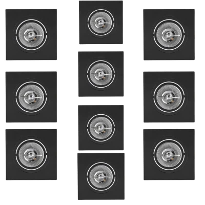 Kit Com 10 Spot Plano De Embutir Quadrado AR70 Preto MbLed