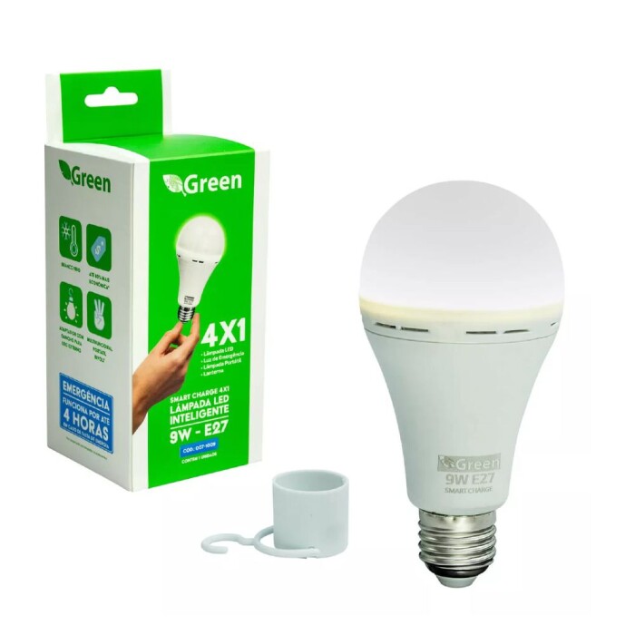 Lâmpada Led Emergência 9W 6500K Portátil 007-1009 Green