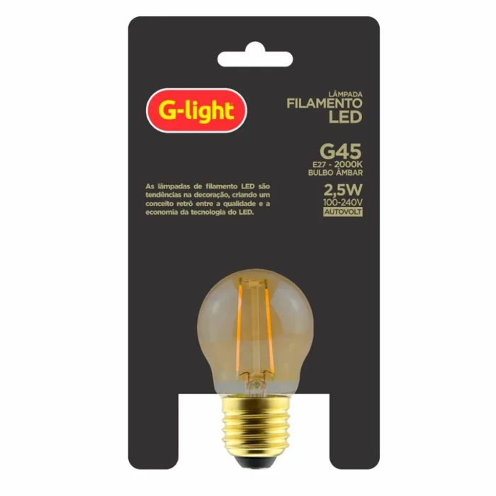 Lâmpada Led Filamento 2.5W 2000K G45 E27 Âmbar G-Light