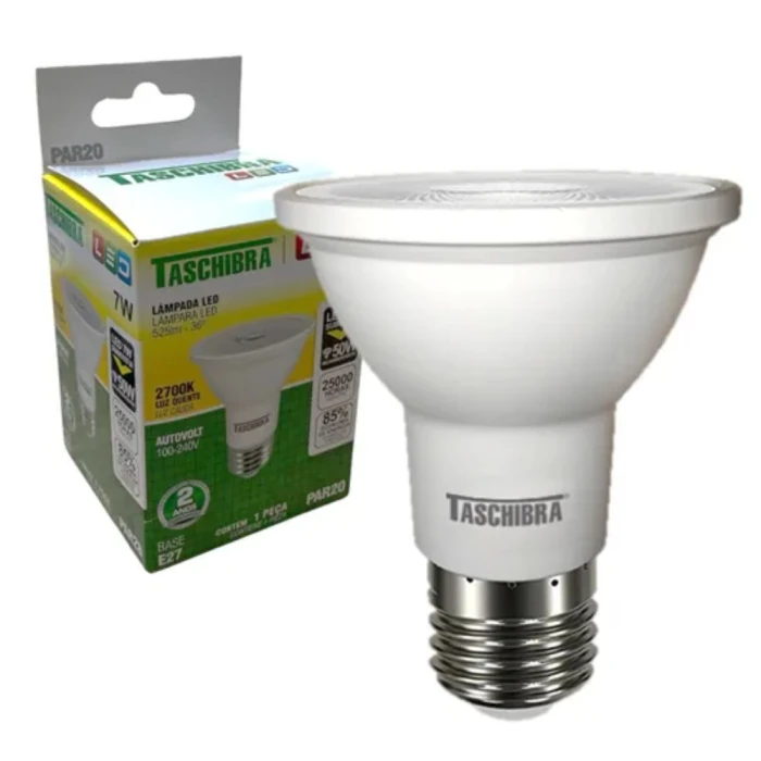 Lâmpada Led Par20 E27 7w 2700k Luz Quente Taschibra