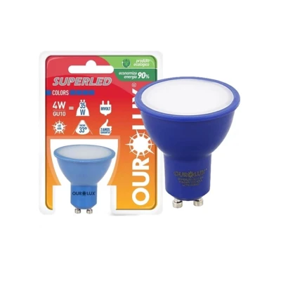 Lâmpada Super Led GU10 4W Luz Azul Colors Bivolt Ourolux