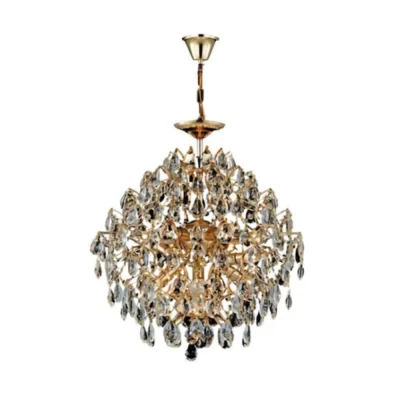 Lustre Cristal K9 8x E14 Pendente/Sobrepor Dourado Nitrolux