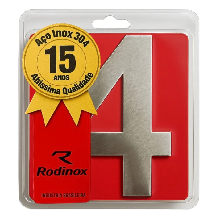 Numero 4 Aço Inox Espelhado 150mm 1049 Rodinox