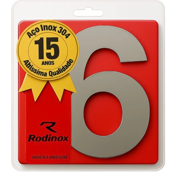 Numero 6 Aço Inox Espelhado 150mm 1051 Rodinox