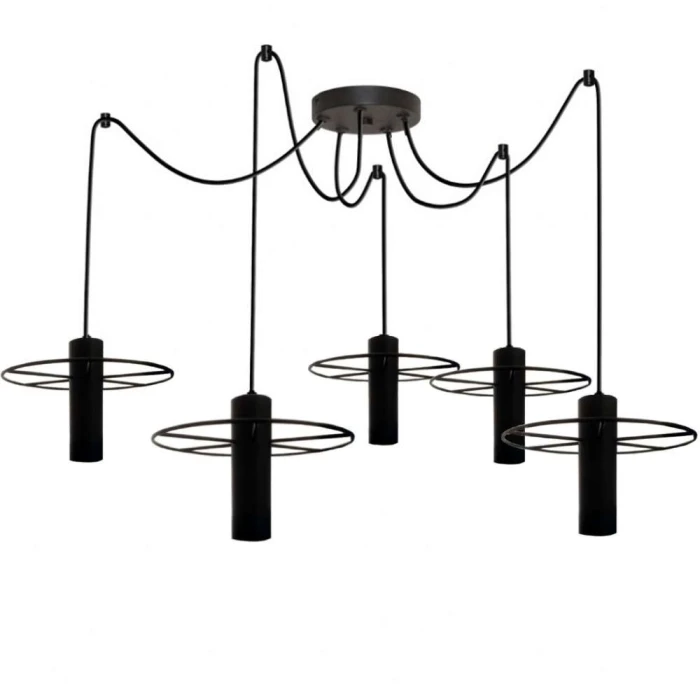 Pendente Moderno vintage Trevo Aranha Preto 5x 60W Bivolt