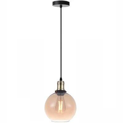 Pendente Vintage Âmbar Globe Preto Com Lâmpada de Filamento