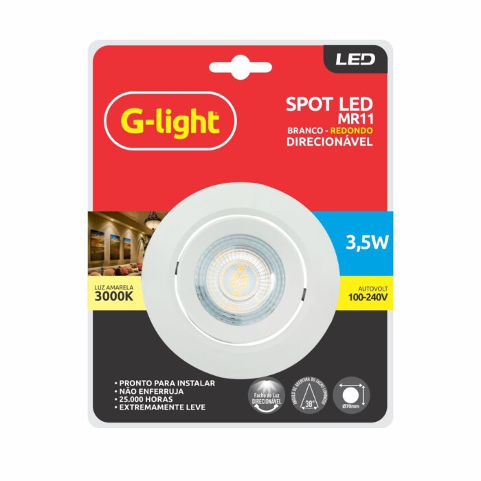 Spot Led Redondo Mr16 4W 4000K Branco Autovolt G-Light