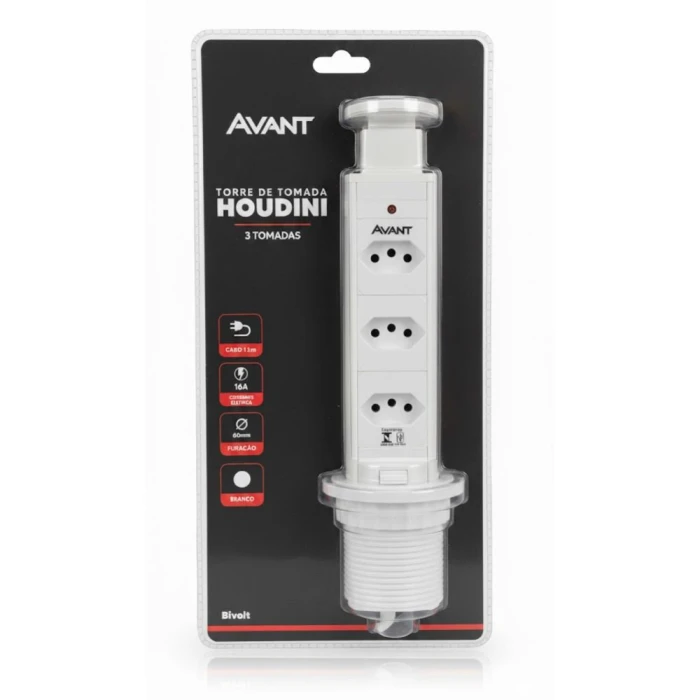 Torre De Tomadas Houdini Branco Fosco Avant Compacta E Segura